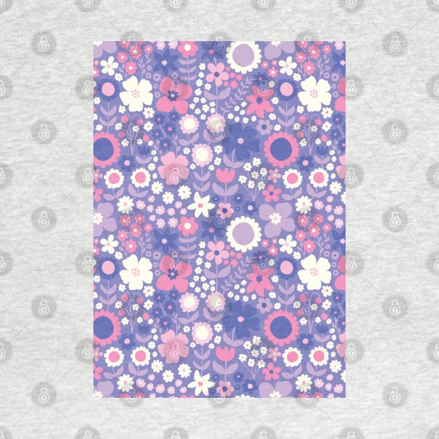 retro florals pattern, 70s groovy purple flowers, flower market, scandinavian florals, purple hues, purple, lilac, pink, hot pink by blomastudios